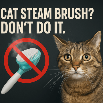 Cat steam brush warning with a cat looking at a crossed-out steam brush graphic.