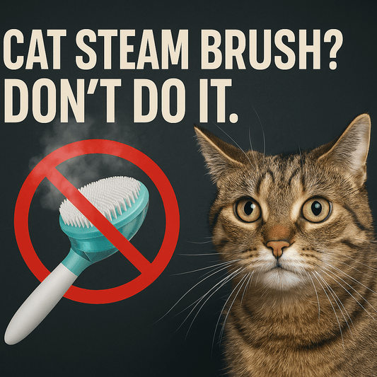 Cat steam brush warning with a cat looking at a crossed-out steam brush graphic.